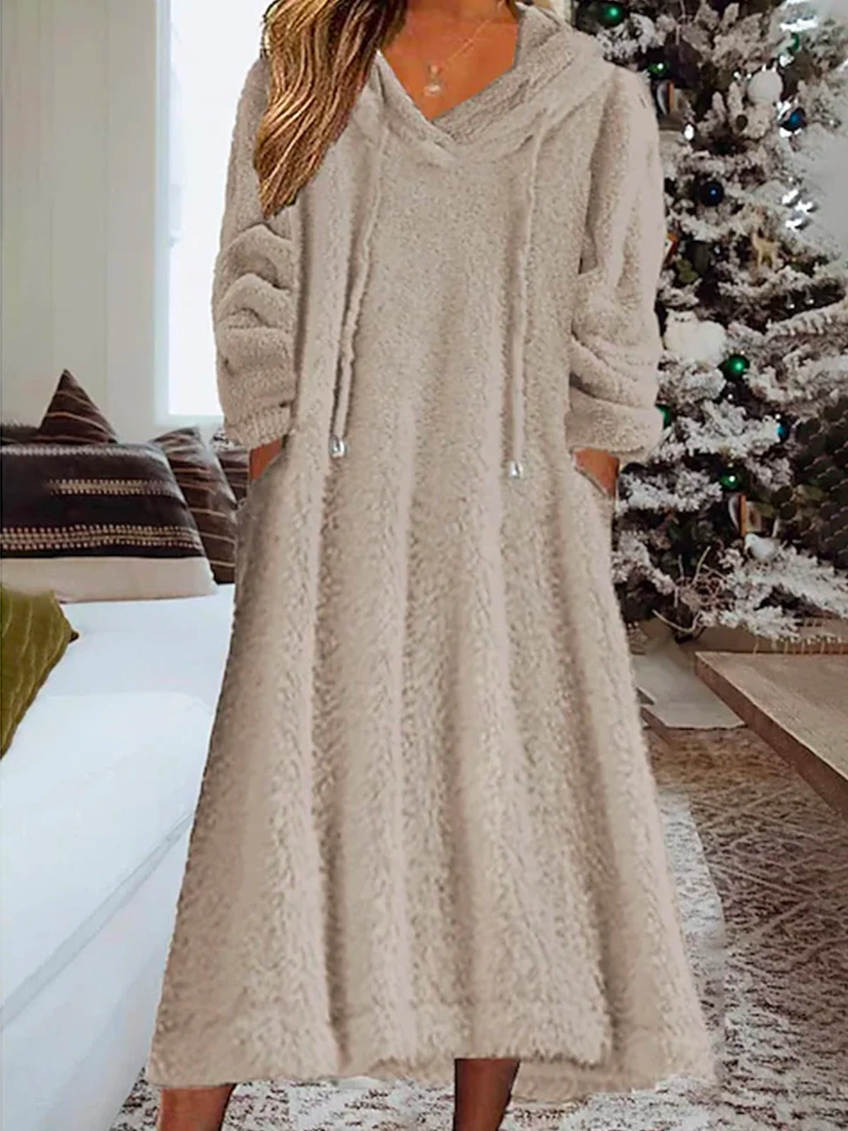 Loose Fluffy Fleece Hoodie Casual Dress