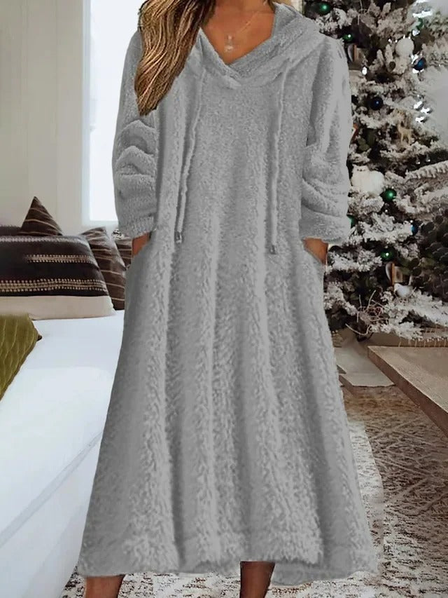 Loose Fluffy Fleece Hoodie Casual Dress