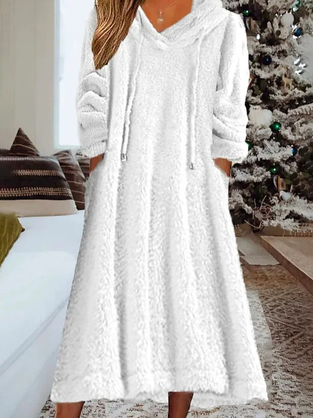 Loose Fluffy Fleece Hoodie Casual Dress