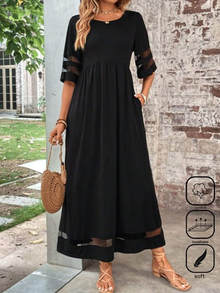 Plain Crew Neck Short Sleeve Comfy Casual Maxi Dress