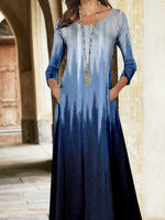 Women's Striped Crew Neck Long Sleeve Comfy Casual Maxi Dress