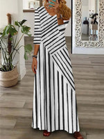 Women's Stripe V Neck Long Sleeve Comfy Casual Maxi Dress
