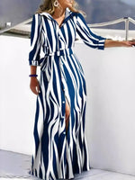 Striped Long Sleeve Comfy Casual Lace Maxi Dress