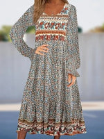 Floral Crew Neck Long Sleeve Comfy Casual Mini Dress