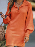 Plain V Neck Long Sleeve Comfy Casual Midi Dress