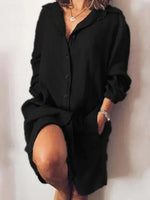 Plain Shirt Collar Long Sleeve Comfy Casual Mini Dress