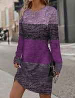 Ethnic Crew Neck Long Sleeve Comfy Casual Mini Dress