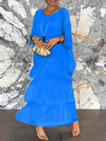 Plain V Neck Three Quarter Sleeve Comfy Casual Midi Dress