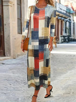 Geometric Long Sleeve Comfy Casual Maxi Dress