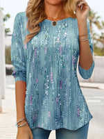 Floral Print Casual Crew Neck Long Sleeve Blouse