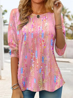 Floral Print Casual Crew Neck Long Sleeve Blouse