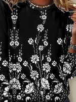 Floral Crew Neck Long Sleeve Loose T-shirt