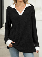 Plain Shawl Collar Long Sleeve Comfy Blouse