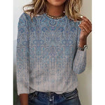 Ethnic Lace Crew Neck Long Sleeve Comfy Blouse