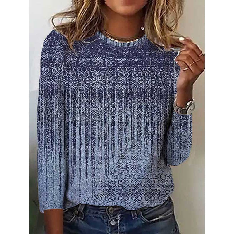 Ethnic Lace Crew Neck Long Sleeve Comfy Blouse