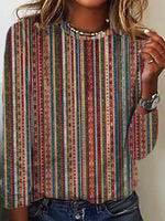 Striped Crew Neck Long Sleeve Comfy T-shirt