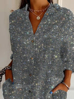 Geometric Sequins Shirt Collar Long Sleeve Loose Shirt