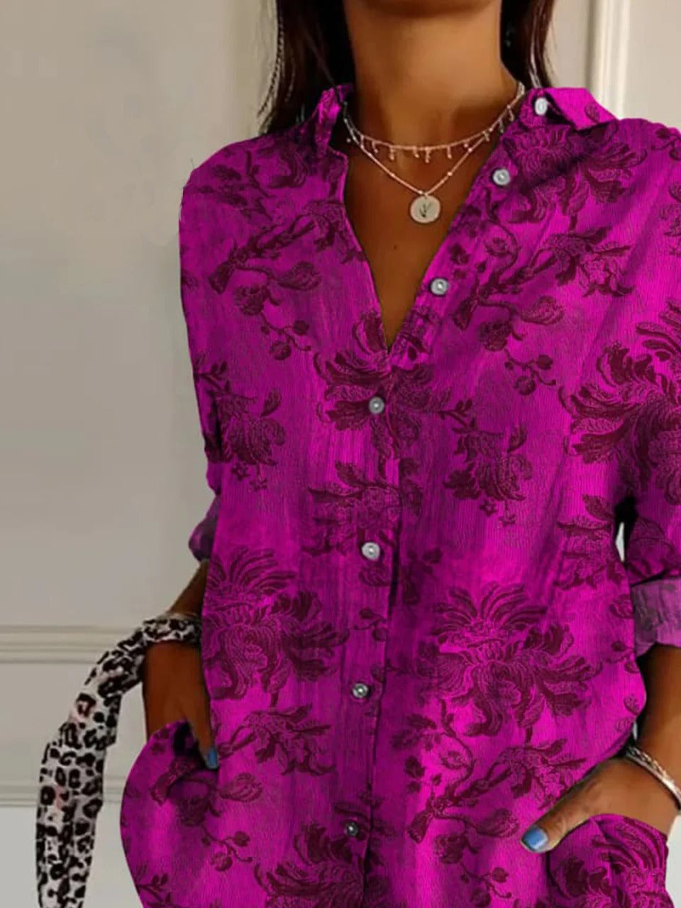 Floral Shirt Collar Long Sleeve Regular Micro-Elasticity Loose Shirt