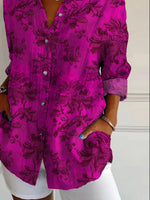 Floral Shirt Collar Long Sleeve Regular Micro-Elasticity Loose Shirt