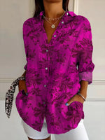 Floral Shirt Collar Long Sleeve Regular Micro-Elasticity Loose Shirt