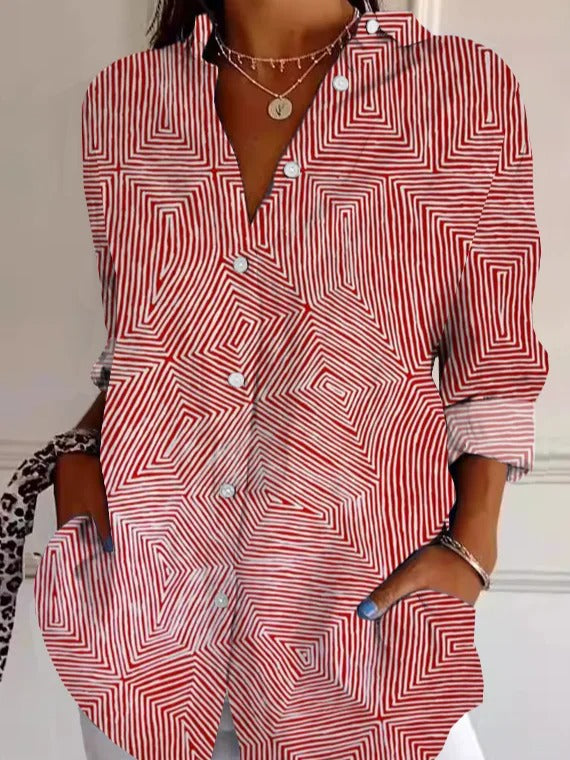 Geometric Print Shirt Collar Long Sleeve Lightweight Regular Fit Shirt