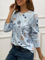 Casual Floral Print Crew Neck Long Sleeve Daily Loose Blouse