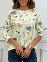 Casual Floral Print Crew Neck Long Sleeve Daily Loose Blouse