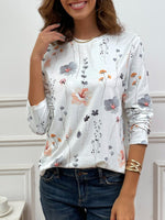 Casual Floral Print Crew Neck Long Sleeve Daily Loose Blouse