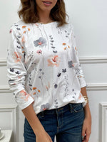 Casual Floral Print Crew Neck Long Sleeve Daily Loose Blouse