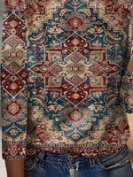 Casual Ethnic Crew Neck Long Sleeve Loose Blouse