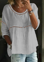 Plain Crew Neck 3/4 Sleeves White Comfy Blouse