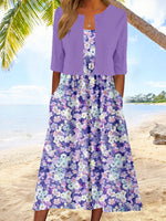 Women's Dementia Awareness Casual Violet Two-Piece Midi Dress