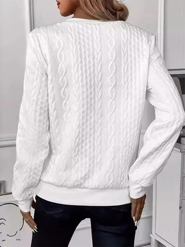 Casual Crew Neck Plain Zipper Detail Sweatshirt