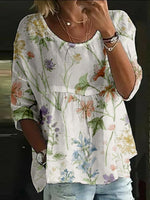Vintage 3D Floral Print Crew Neck Half Sleeve T-Shirt