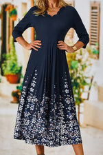 Floral Casual Scalloped Neck 3/4 Sleeves Midi Dress