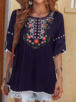 Crew Neck Casual Floral Blouse