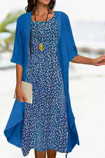 Vacation Loose Crew Neck Floral Two-Piece Midi Dress