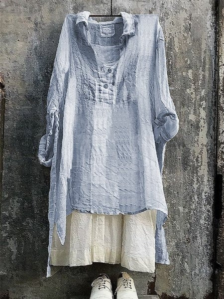 Casual Striped 3/4 Sleeve V Neck Bat Sleeve Tunic Blouse