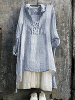 Casual Striped 3/4 Sleeve V Neck Bat Sleeve Tunic Blouse