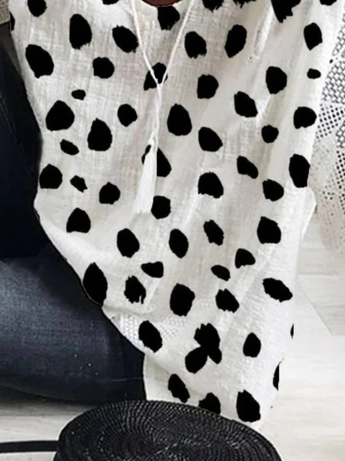 Polka Dots V Neck 3/4 Sleeves Casual Blouse