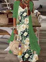 Wrap Casual Floral 3/4 Sleeves Two-Piece Maxi Dress
