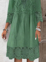 Plain Lace Casual Loose 3/4 Sleeves Midi Dress