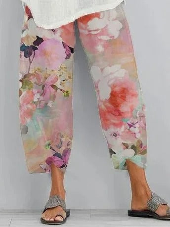 Casual Floral Comfortable Cropped Wide Leg Pants