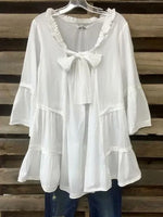 Plain V Neck Cotton-Blend Blouse