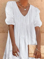 Schlichtes, lässiges Midi-Kleid aus Baumwolle mit Spitze