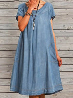 Plain Casual Denim A-Line Women's Midi Dress