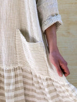 Striped Casual Crew Neck 3/4 Sleeves Cotton Casual Maxi Dress