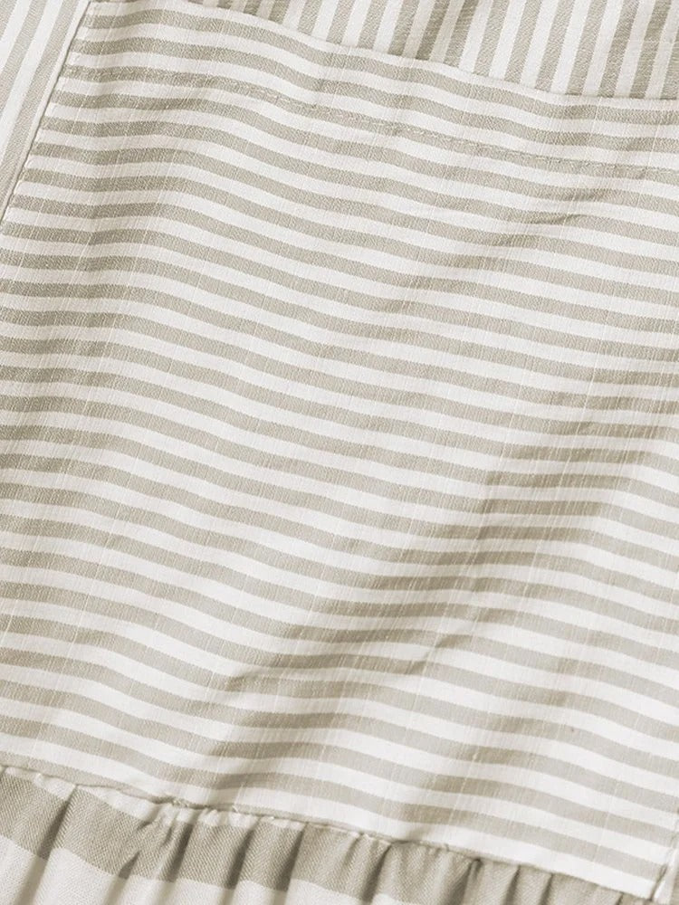 Striped Casual Crew Neck 3/4 Sleeves Cotton Casual Maxi Dress