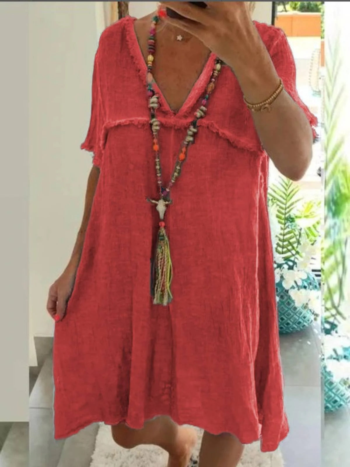 Plain Cotton-Blend Casual Women's Mini Dress