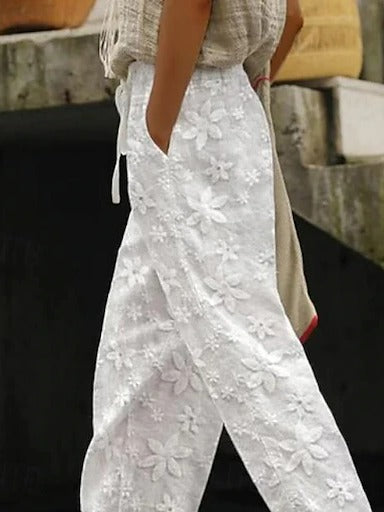 Plain Loose Vacation Pocket Stitching Straight Pants